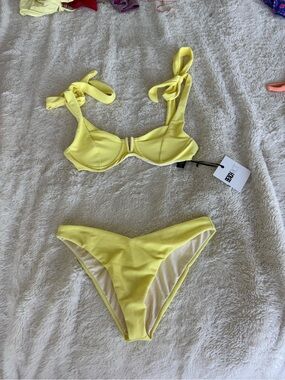 Beach Riot Yellow Ribbed Bikini Set with Tie Straps
